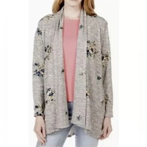 Anthropologie Fig & Flower Floral Embroidered Cardigan Open Front Boho Spring Sw